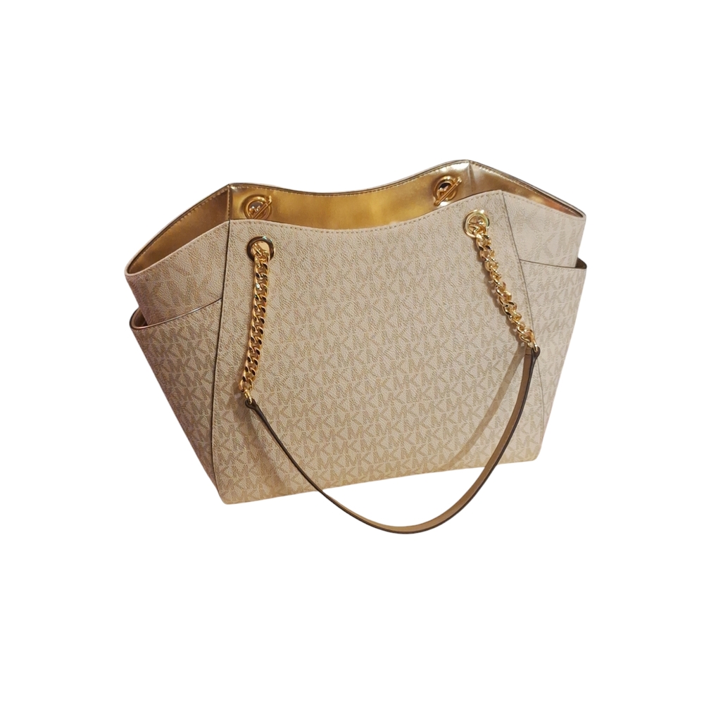 Michael Kors Large Jet Set chain  Cream and Gold Shoulder Bag - Picture 2 of 8